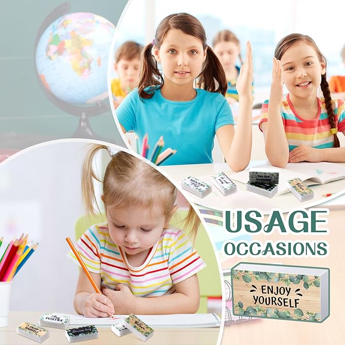 100 Pcs Inspirational Pencil Erasers Bulk for Kids Fun Motivational Eraser School Supplies Back to School Office Supplies for Classroom Office Teacher Artists (Eucalyptus Leaf)