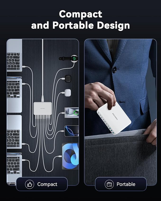 480W USB C Charger Block, Rocoren 10-Ports USB C Charging Station for Multiple Devices,PD 100W Type c Gan Fast Charger Station Multi USBC Charging Hub for Laptop MacBook HP iPad iPhone Samsung