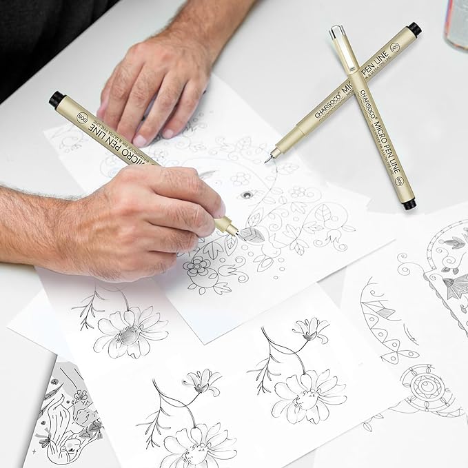 3 Micro Pen, 6 Pack Black Fine Point Pen with Waterproof Archival Ink, 3mm Fineliner Ink Pens for Artist Illustration, Sketching, Anime, Manga, Technical Drawing and Scrapbooking