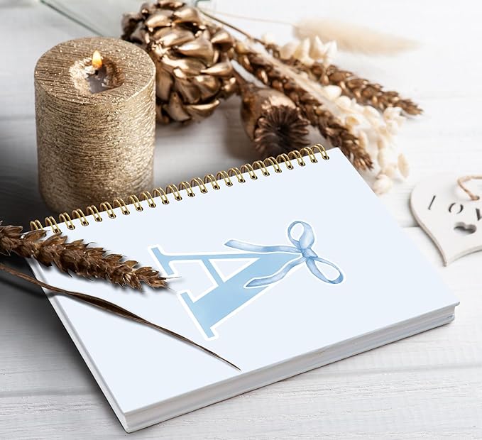 Initial A Notebook Journal,Personalized Teen Girl Gifts,Coquette Trendy Preppy Blue Bow Spiral Notebook,Monogrammed Gifts for Women Teen Girl,College Ruled Hardcover Spiral Notebook 5.5 x 8.3