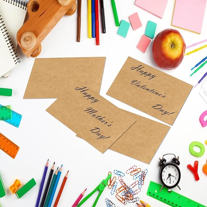 2x3.5 Blank Kraft Cardstock Paper Set of 200 - Small Plain Tan Cards for Printer, Create Business Cards, Thank You Packaging Insert, Gift Favor Tag, Paper Craft, DIY Card Making Stamp, Write, Draw