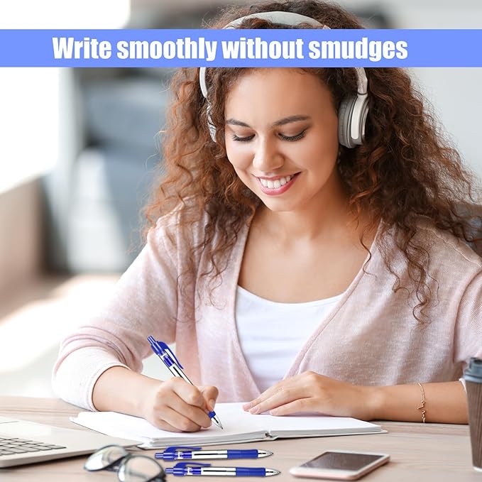 200 Pack Ballpoint Pens Bulk, Blue Gel Ink Pens, 1.0 mm Medium Point Pen, Retractable Smooth Writing Pen with Comfortable Grip for Journal Writing Home Office Supplies (Blue Ink)