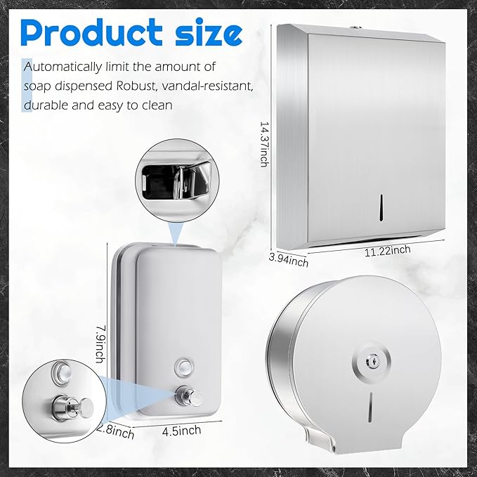 3 Pcs Commercial Sanitary Napkin Receptacle and Paper Towel Dispenser Set Include 1 Wall Mounted Tampon Holder and 1 Stainless Steel Paper Towel Holder (1000 ml,Style 5)