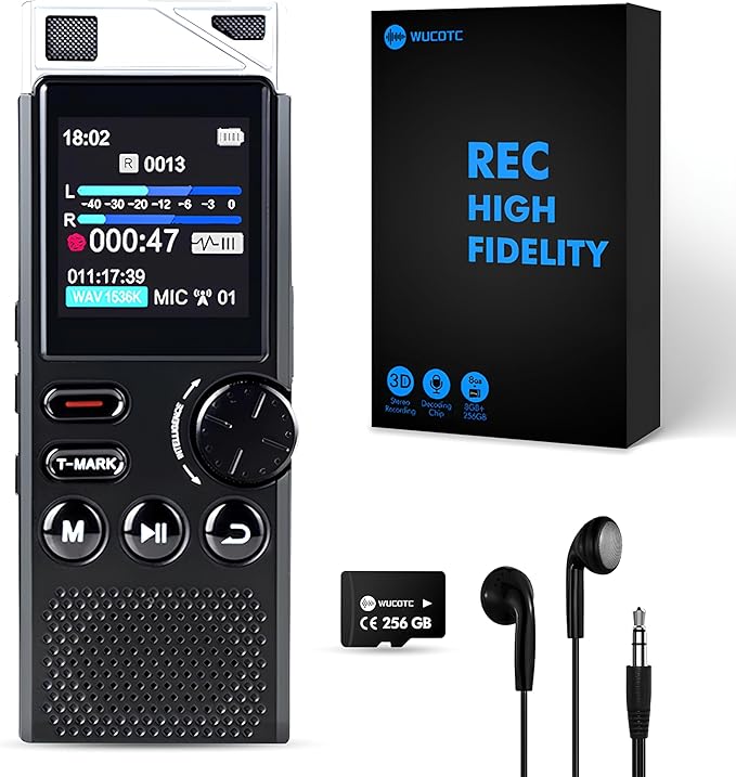 264GB Digital Voice Recorder,Professional Voice Activated Recorder for Lectures Meetings,18000 Hours voice recorder with playback,recording device, MP3 Player, Password Protection,audio recorder,Black