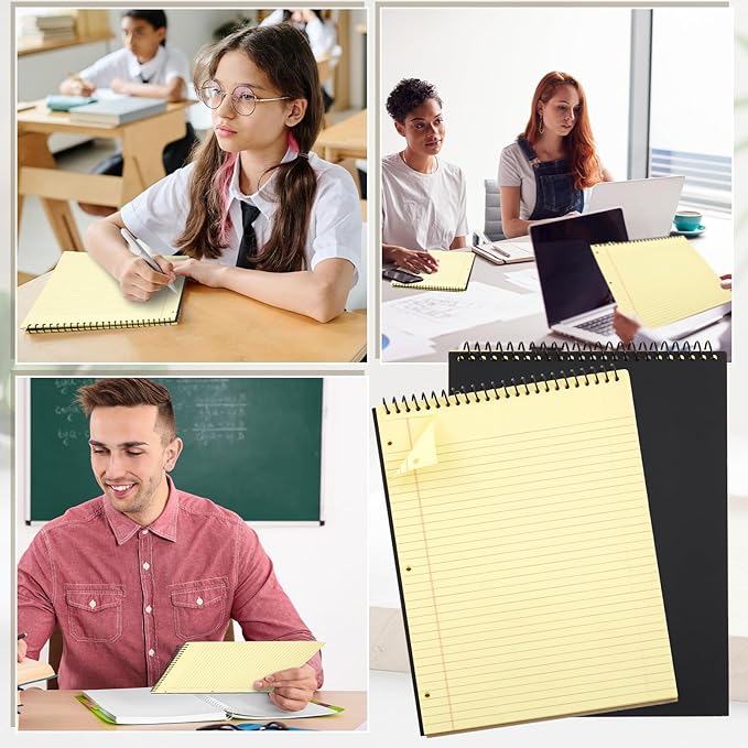 10 Packs 8.5" x 11" Top Spiral Notebook with 3 Hole Punched Legal Pads College Ruled Notepad 50 Sheets Hard Cardboard Paper Wirebound Notepad for Office School Business (Yellow)