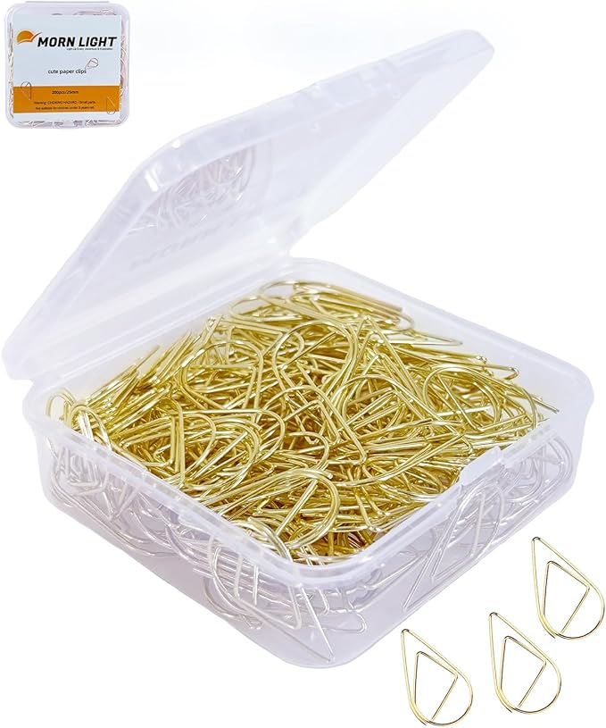 200 Pcs Teardrop Paper Clips Bulk,Stainless Steel Rust-Resistant Paperclips for Wedding Invitations, 3X Stronger Hold with Mirror Polish (Gold, 1inch)