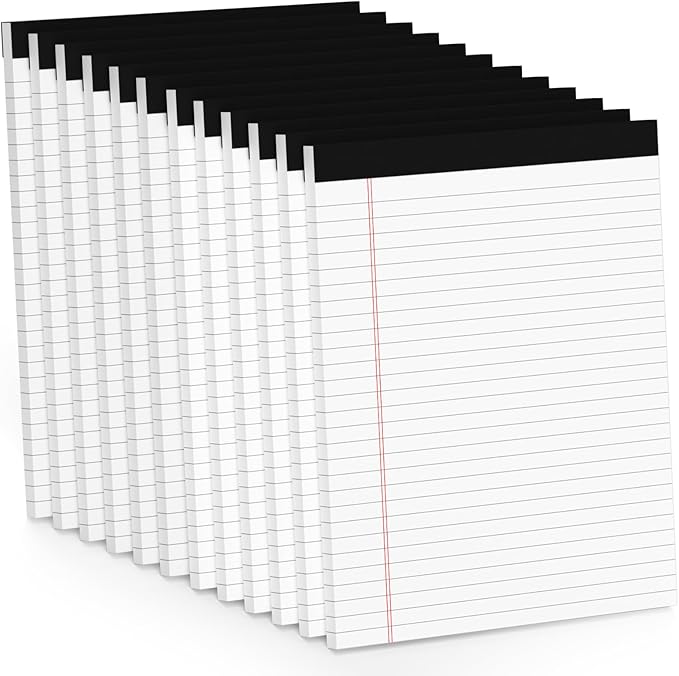 12 Pack Note Pads 8.5 x 11 White Legal Pads 8.5 x 11 Wide Ruled Lined Writing Pads Legal Notepads Legal Ruled White Lined Paper Pads 8.5 x 11 Inch 30 Sheets Per Writing Pad for School, Office, Home