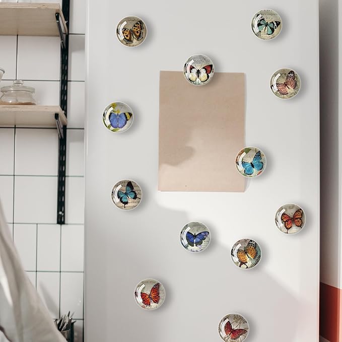 12Pcs Glass Refrigerator Magnet Fridge Sticker,Butterfly Fridge Magnets Decoration for Crafts,Strong Fridge Magnets for Kitchen, School,Office Whiteboard, Cabinet and Dishwasher