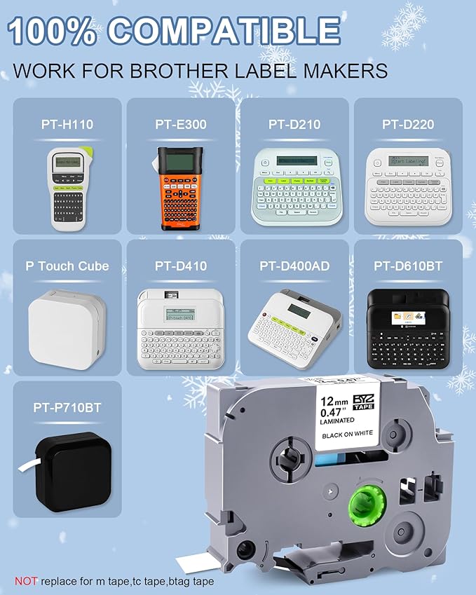 10 Pack Compatible Label Tape Replacement for Brother P Touch TZE-231 Tz231 Laminated Tape Black on White 12mm 0.47 inch x 26.2ft 8m 1/2 for Label Maker PTD400AD PTH110 PT-D210 PT-D400 PTD600 PTD220