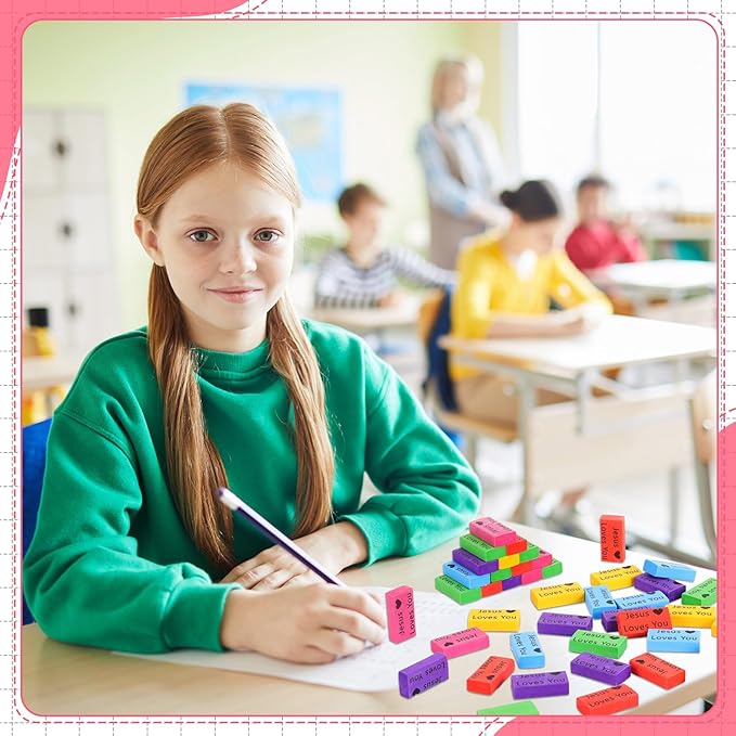 180 Pcs Inspirational Erasers for Kids Christian Pencil Erasers Bulk, Back-to-School Gifts Motivational and Cute Supplies for Students Classrooms, Drawing(Multicolor,Jesus Loves You)