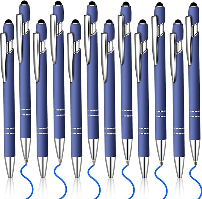 12 Pcs Blue Ink Ballpoint Pen with Stylus Tip, 1.0 mm Metal Pen Stylus Pen for Touch Screens, 2 in 1 Thank You Pen Gift for Friends, Colleagues, Coworker, Office, Family (Blue)