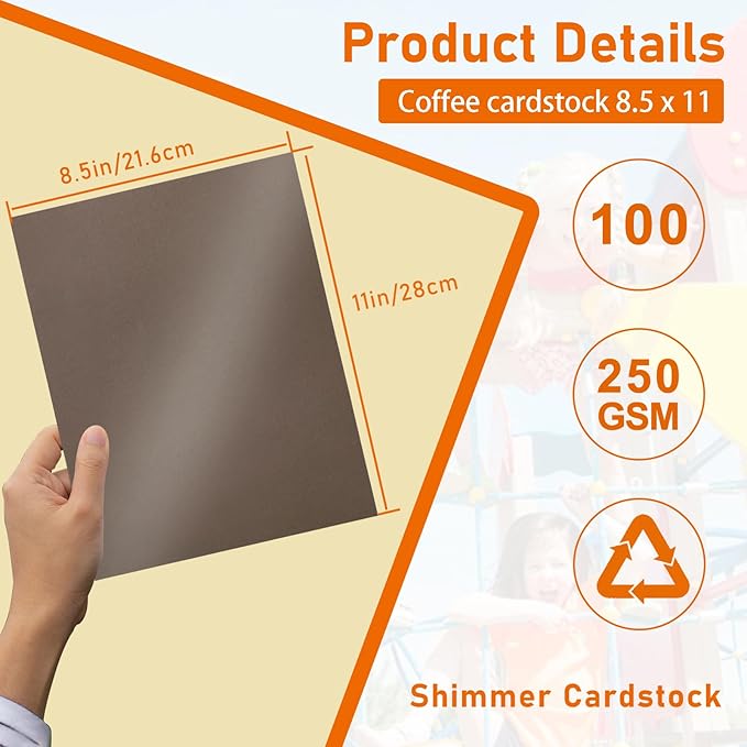 100 Sheets Coffee Shimmer Cardstock 8.5 x 11 Craft Paper, 92lb Premium Glossy Paper Card Stock for Wedding Invitations, Greeting Cards, Making Cards, Christmas
