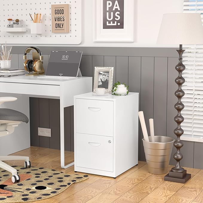2 Drawer File Cabinet with Lock,White Metal Office Drawers Filing Cabinets for Home Office, Two Drawer Under Desk File Cabinet for Hanging Letter,Easy Assemble