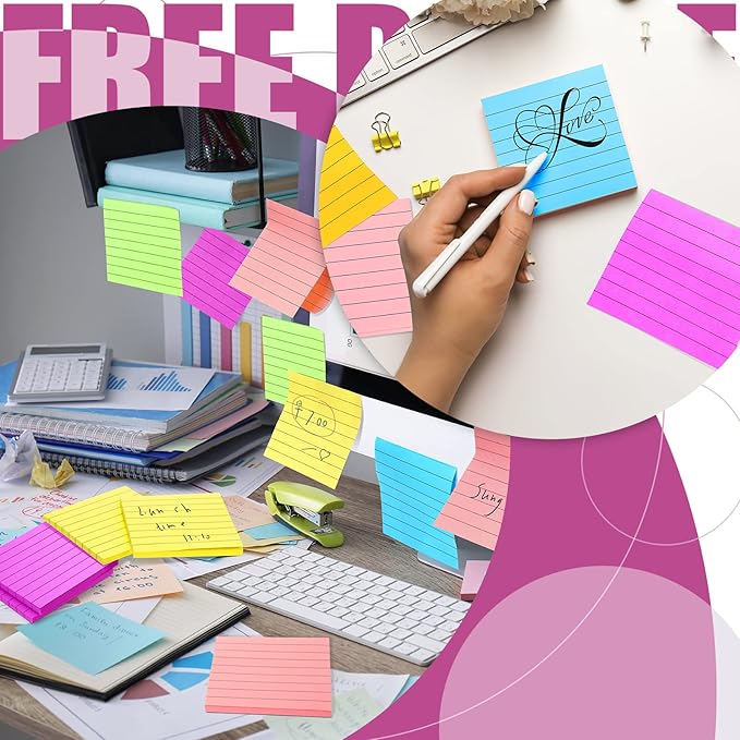 24 Pack Pop Up Sticky Notes 3 x 3 Refills 1200 Sheets Colored Sticky Notes Self Adhesive Memo Pads for Home Office Supplies(Dark Color, Line)