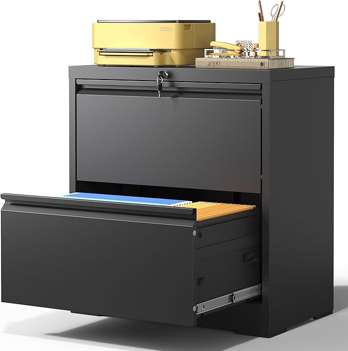 2 Drawer Lateral File Cabinet with Lock, File Cabinets for Home Office Legal/Letter A4 Size, File Cabinet Storage Cabinet,Require Assembly, Black