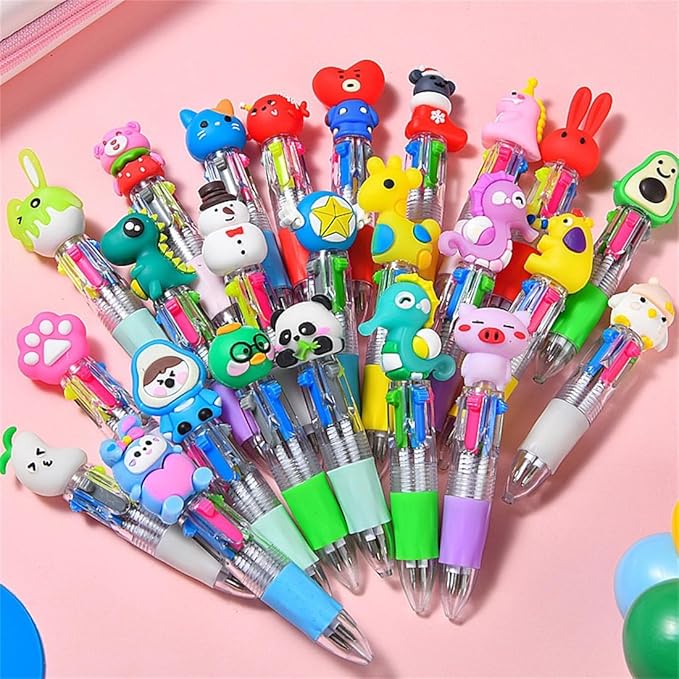 4-in-1 Kawaii Multicolor Pens for Kids | 60 Pack Bulk Mini Ballpoint Pens, Birthday Party Favors Classroom Prizes & Student Gift Supplies (Assorted Styles)