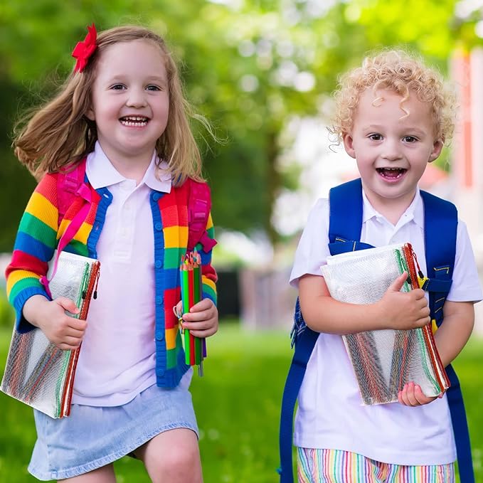 200 Pcs A4 Mesh Zipper Pouch Bulk Waterproof Mesh Zipper Organizer Plastic File Folder Case for School Office Supplies Document Board Games Puzzle(Multicolor)