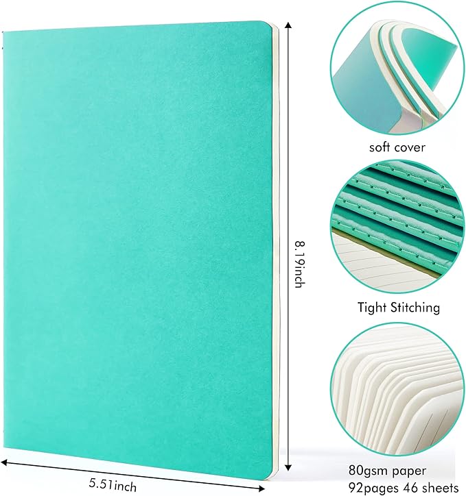 36 Pack Soft Cover Journal Bulk, Feela Lined Blank Travel Journal for Women Men Writing, Notebooks College Ruled for Work, Note Taking Notebook School Business Supplies, 8.2” x 5.5”, A5, Emerald