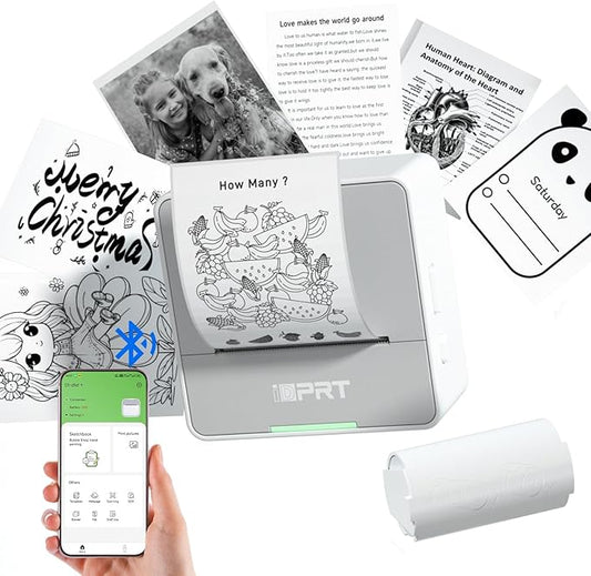 iDPRT Sticker Printer - Mini Portable Printer Bluetooth Thermal Label Printer with 1 Roll Sticker Paper, Inkless Sticker Maker Machine Pocket Instant Print for Study Notes, Pictures, DIY, Label