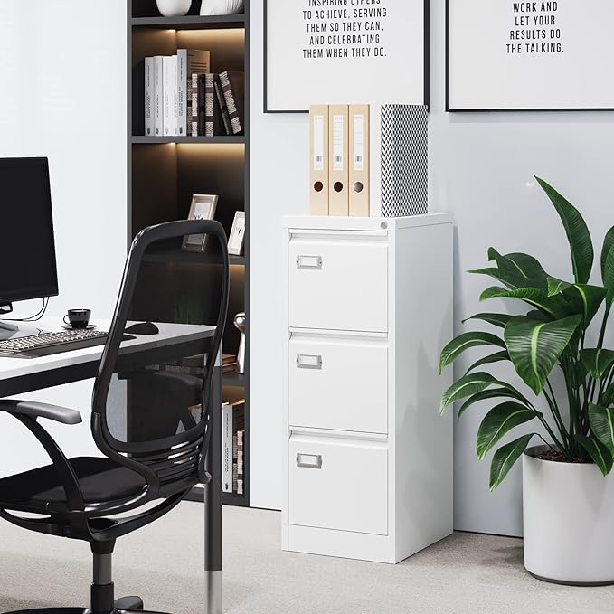 3 Drawer File Cabinet with Lock Metal Vertical File Storage Cabinet Office Home Steel Vertical File Cabinet for A4 Legal/Letter Size Narrow File Cabinet Locked,Assembly Required