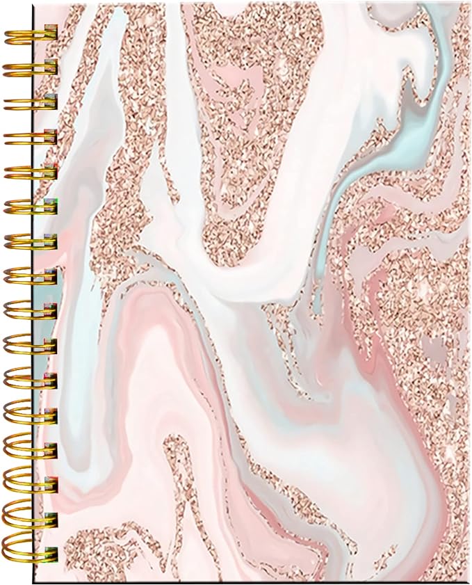 iampanda Spiral Journal Notebook,Strong Twin-Wire Binding with Premium Paper for Girl Women,60 Sheets A5 College Ruled Notebook/Journal,Perfect for School Office Home Gifts,Modern Rose Gold Glitter