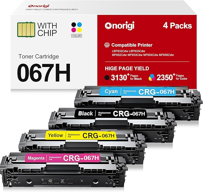 067H MF656Cdw Toner Cartridge Set Compatible for Canon 067H 067 Toner for Canon imageClass LBP633Cdw, LBP632Cdw, LBP631Cw, MF651Cw, MF653Cdw, MF654Cdw, MF655Cdw, MF656Cdw (067H, 4Pack)