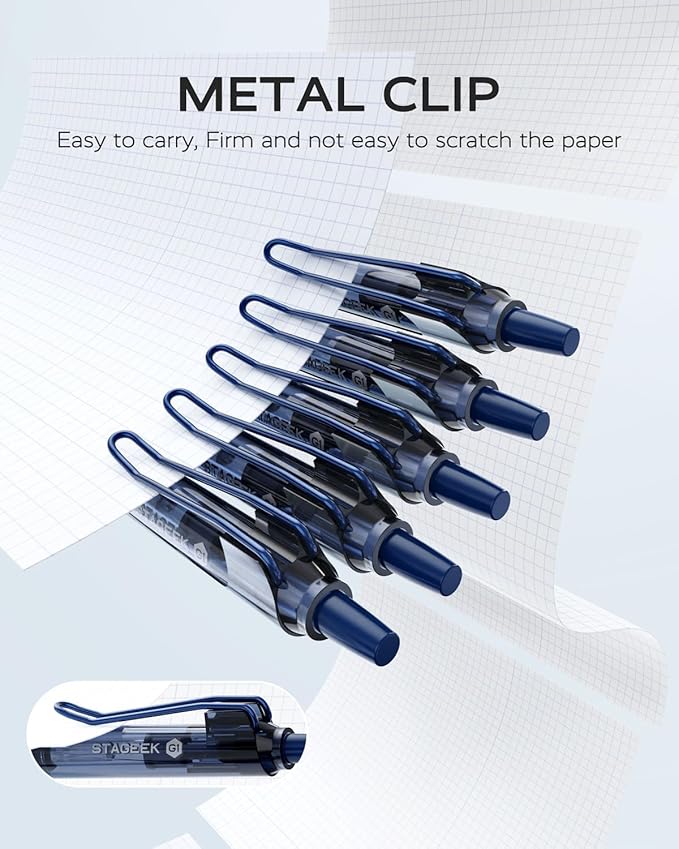 12 Pack Blue Gel Pens, Quick Dry Blue Ink Pen, 0.5mm Fine Point Retractable Smooth Writing Pens for Journaling, Writing, Business Gel Pen for Office School & Home Supplies(Blue)