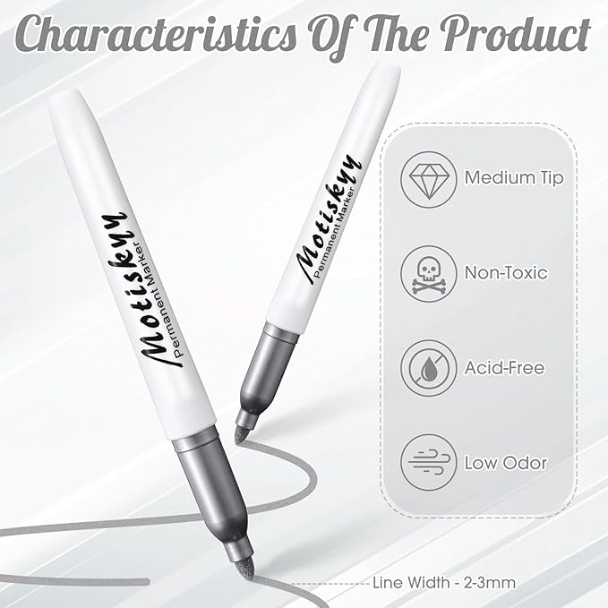 180 Pcs Metallic Permanent Markers Bulk Fine Point Metallic Markers Pens for Fabric, Black Paper, Cards, Scrapbook, Wood, Plastic, Canvas, Mugs, DIY Art Crafts, Etc (Silver)