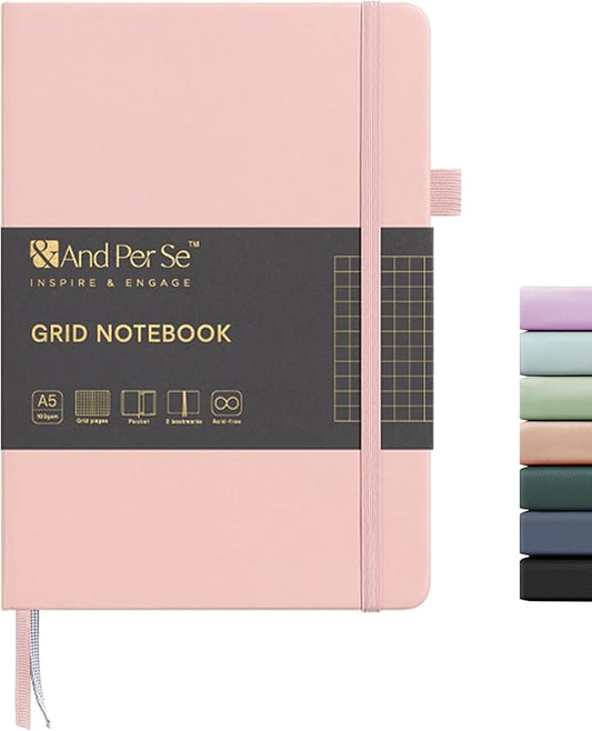 &And Per Se Graph Journal Notebook, 160 Pages, 5.7 x 8 inches College Ruled Thick Paper Notebook Journals for Writing, Grid Hardcover Notebook(1 Pack, Pink)