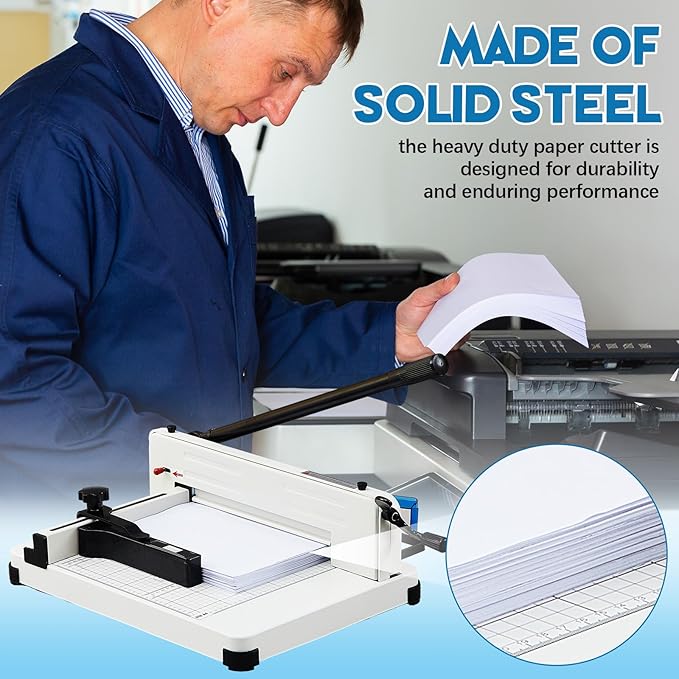 12 Inch A4 Guillotine Paper Cutter Heavy Duty Paper Cutter 400 Sheet Capacity Stack Cards Trimmer Steel Slicer with Metal Base for Cards Leather Office Home School (Beige)