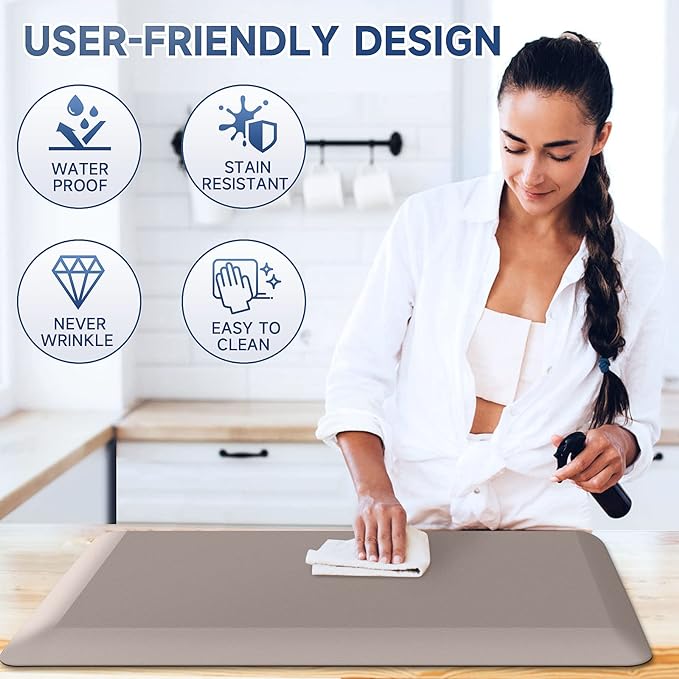 4/5 Inch Thick Kitchen Mats for Floor, StepRite Kitchen Rug for Standing Desk, Non-Slip, Thicker, Stain Resistant, Waterproof, Comfort Anti Fatigue Floor Mat for Home, Kitchen, Office - Khaki,32*20''