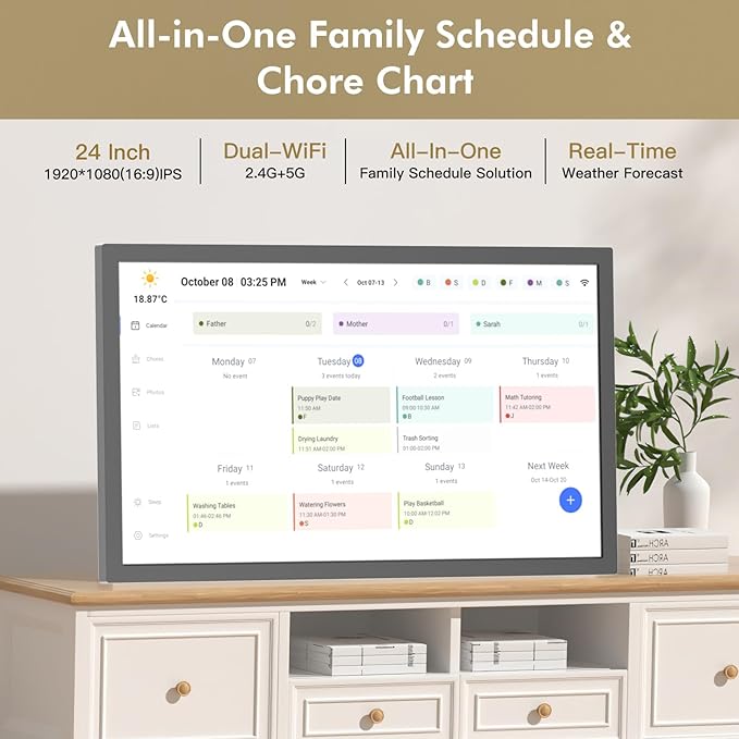 24" Smart Digital Calendar for-Family-Meal-Planner - Electronic Calendars for Chore Chart, Interactive Touchscreen Display for Family Schedules, Auto-Sync Google iCloud Outlook, Wall Mountable for Mom