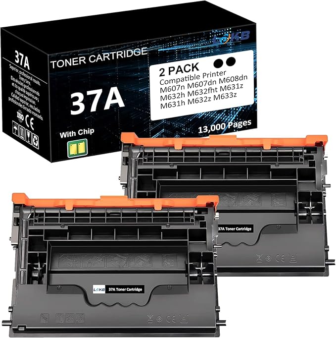 37A Black Toner Cartridges Replacement Compatible for 37A CF237A M607 M608 Toner Enterprise M607n M607dn M608n M608dn M608x M609 MFP M631 M632 M633 Printer (2 Black)