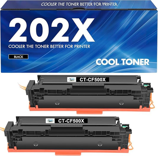 202X 202A Black High Yield Toner Cartridges: Compatible Replacement for HP 202X CF500X 202A CF500A Color Laserjet Pro MFP M281fdw M281cdw M281fdn M254dn M254nw M281 M254 Toner Printer (2 Pack)
