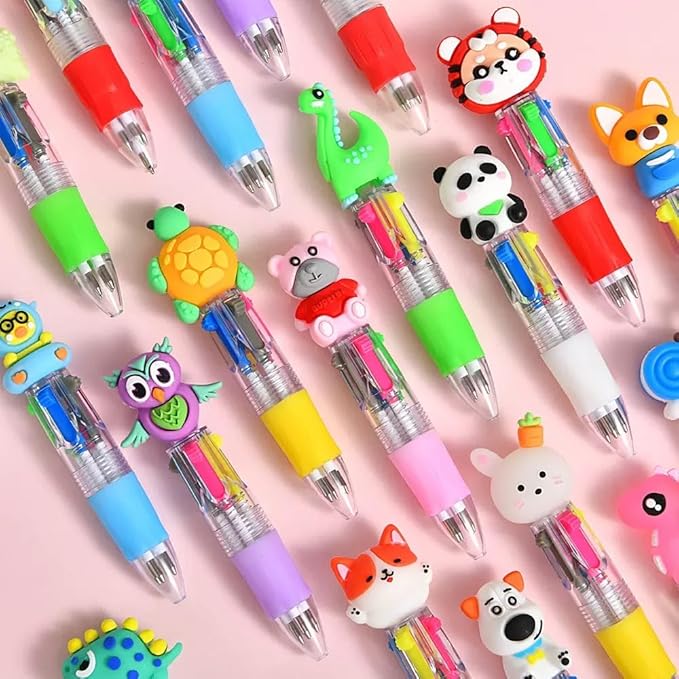 30 Pack Cute Multicolor Pens | Kawaii 4-in-1 Colors Ballpoint Pens for Kids- Perfect Party Favors, Classroom Prizes- Fun Writing Gifts for Boys Girls