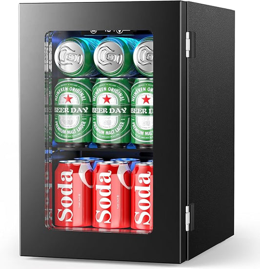 24 Cans Beverage Refrigerator Cooler, Mini Fridge Countertop Drink Cooler for Soda, Canned Beer, Adjustable Digital Temperature Control for Home Dorm Office, Black