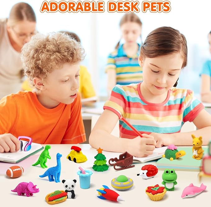 100 Pack Animal Erasers Desk Pet for Kids 3D Puzzle Pencil Eraser Take Apart Bulk Treasure Box Toy for Classroom School Prize Kids Party Favors Back to School Supplies Goodie Bag Stuffers Gift(Random)