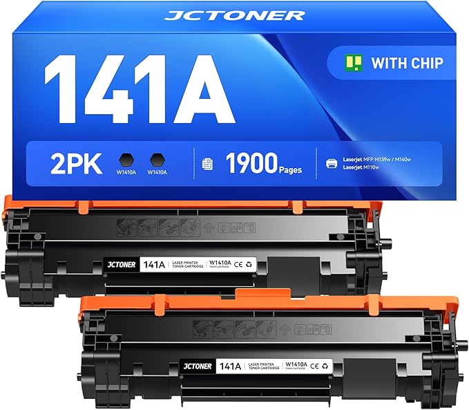 141A W1410A Toner Cartridge Black 2-Pack (with chip) High Yield Replacement for HP 141A W1410A 141X W1410X Toner Cartridges Compatible with HP Laser Jet Pro M110w MFP M139w M140w Series Printer Ink