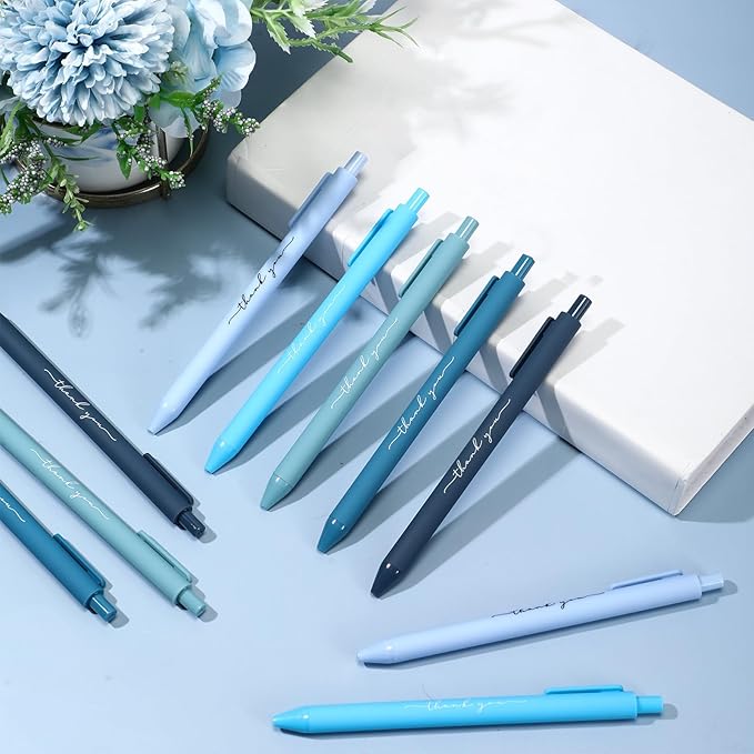 30pcs Thank You Pens Bulk Cute Multicolor Ballpoint Pen for Men Women Server Accessories Employee Holiday Appreciation Gifts for Teacher Office Back to School Party Favor (Blue)