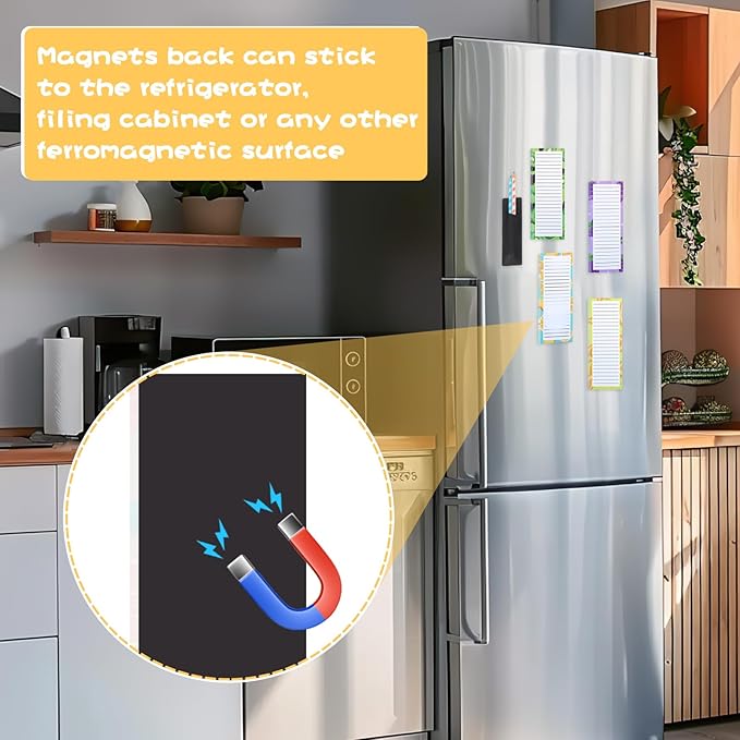 4 Pack Magnetic Note Pad for Fridge with Pen Holder, Totally 200 Sheets Grocery List Magnet Pad for Refrigerator Magnetic Shopping List Pad（Fruit Design）