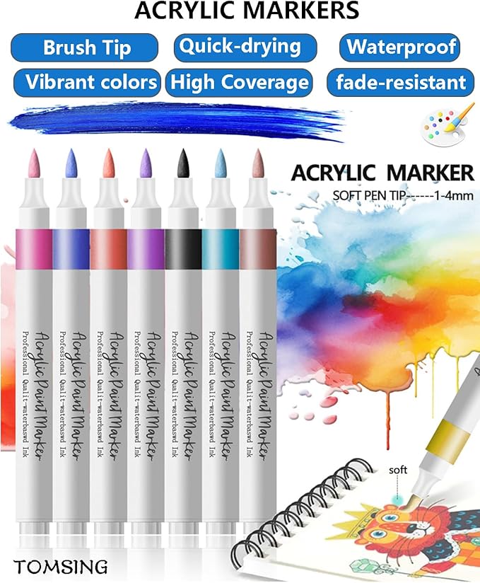 36 Colors Brush Markers Pens,Water-based Ink and Quick-Drying,Painting Supplies Perfect for Plastic Sheets Fabric Bags Ceramics Stone Pottery Wood and Handmade Crafts（36 Colors）