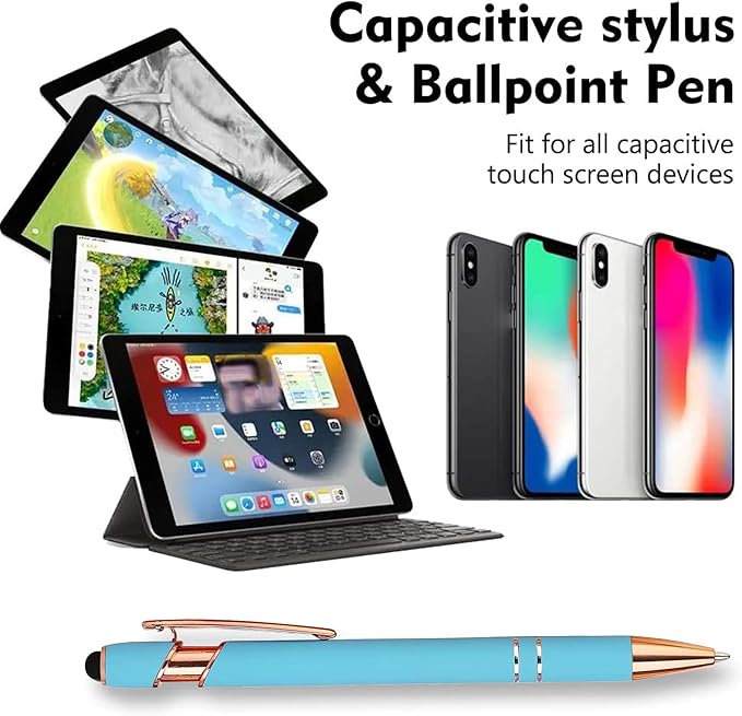 12 PCS 2 in 1 Stylus Ballpoint Pen with Stylus Tip, 1.0 mm Black Ink Metal Pen Stylus Pen for Touch Screens (Rose Gold & Mix3)