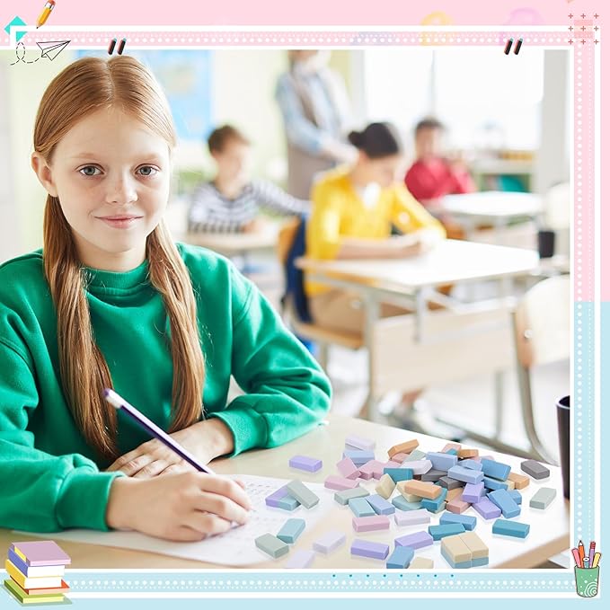 144 Pcs Bulk Erasers for Kids Pencil Erasers First Day of School Gifts for Student Pastel Colors Neon Colors Cute Party Favor for Classroom Art Office, Back-to-school Supplies(Stylish Color)