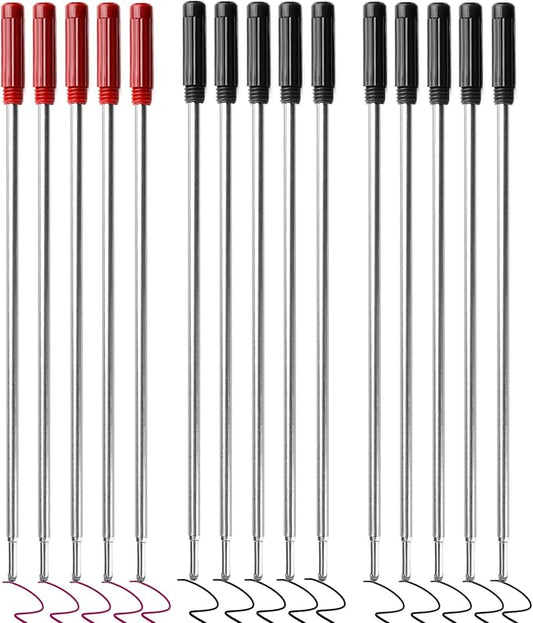 0.7 mm Ballpoint Ink Twist Pen Refills, 15 Pcs Medium Point Metal Smooth Writing Replaceable Ink Refill, Stationery Compatible for Cross Ballpoint Replacement (4.6in M) (Black+Red, 15)