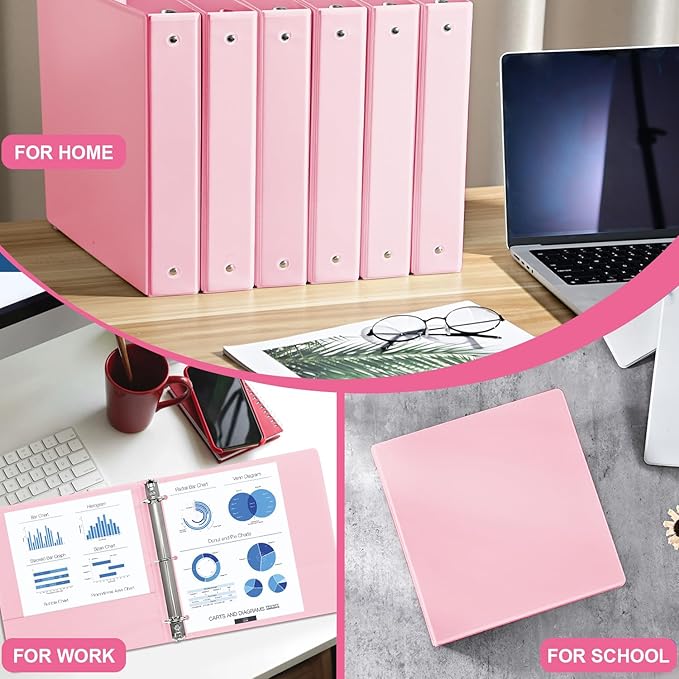 1.5-inch 3 Ring Binder with 2 Pockets, Premium 1.5'' Binders Holds US Letter Size 8.5'' x 11'' Paper - Versatile Binders for Office, Home, and School Use, 6 Pack (1.5-inch Pink)