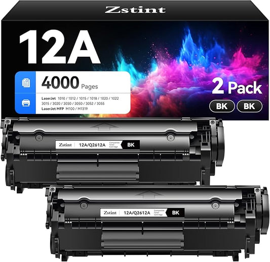 12A Black Toner Cartridge 2-Pack Replacement for HP 12A Q2612A Toner Compatible with HP LaserJet MFP M1005 M1319f 1010 1012 1015 1018 1020 Plus 1022 1022n 1022nw 3015 3020 3030 3050z 3052 3055 Printer