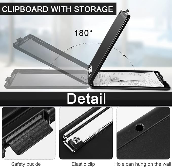 10 Pcs Clipboard with Storage Plastic Nursing Clipboard 9.5 x 13.5 Inch with Low Profile Clip Foldable Clip Board with Storage for Home Office Back to School Supplies
