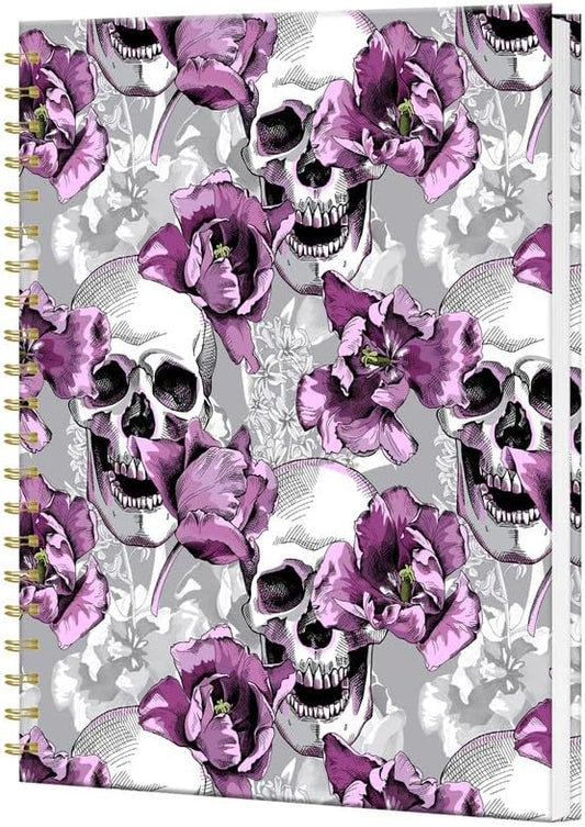 iampanda Spiral Journal Notebook,Strong Twin-Wire Binding with Premium Paper for Women,60 Sheets B5 College Ruled Notebook/Journal,Perfect for School Office Work,Skull Purple Floral