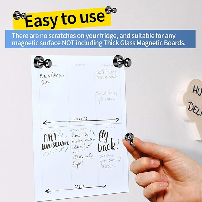 12Pack Fridge Magnets Black,Metal Refrigerator Magnet, Strong Push Pin Magnets for Whiteboard, Refrigerator, Dry Erase Board, Map, Locker Accessories, Office Accessories, Kitchen Accessories