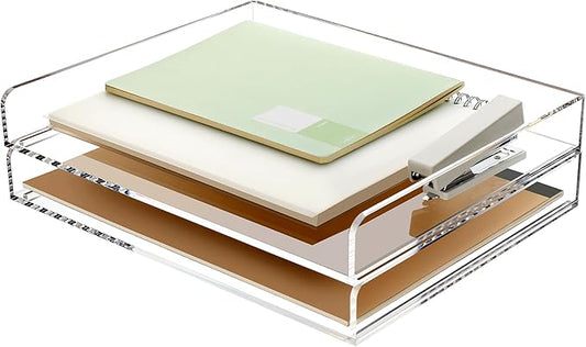 2 Pack- Stackable Paper Letter Tray, A4 File Tray Desk Organizer, Acrylic Desk Organizers and Accessories Sorter, Clear Workspace Office Supplies Organizers, 12.4inx8.86inx3.46in